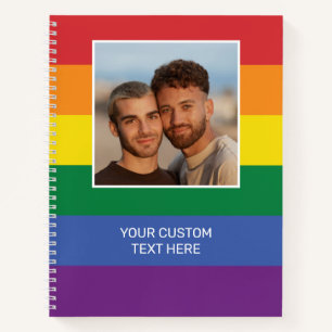 Cuaderno Bandera arcoiris de tu foto y texto Personalizado