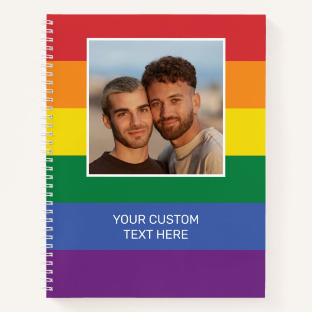 Cuaderno Bandera arcoiris de tu foto y texto Personalizado (Anverso)