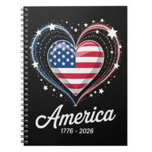 Cuaderno Bandera Corazón 1776 2026 4 de julio Cumpleaños 25