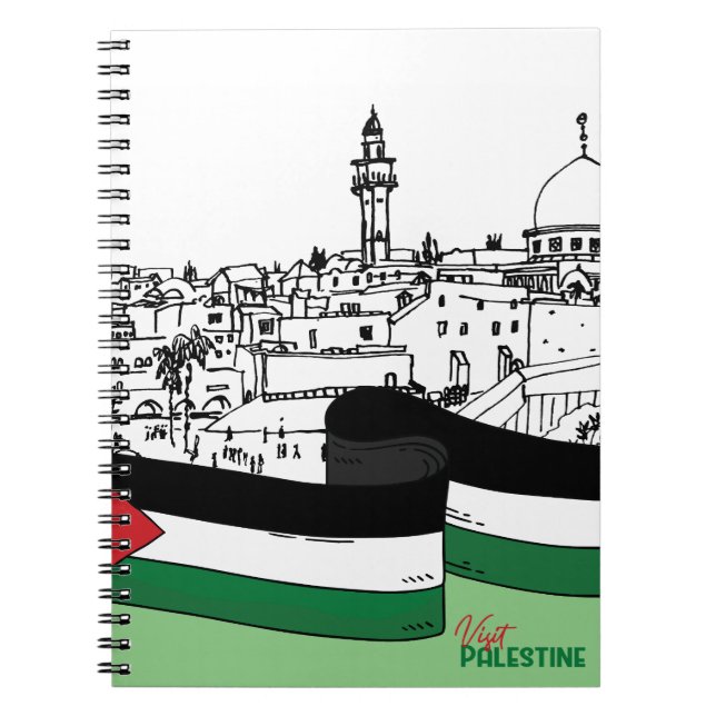 Cuaderno Bandera de Palestina y antiguas casas dibujadas a  (Frente)