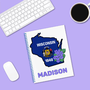 Cuaderno Bandera del Estado de Wisconsin y flores Violeta a