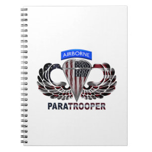 Cuaderno Bandera estadounidense con alas aéreas y paracaidi