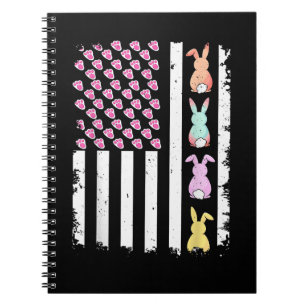 Cuaderno Bandera estadounidense con conejo para el día de P