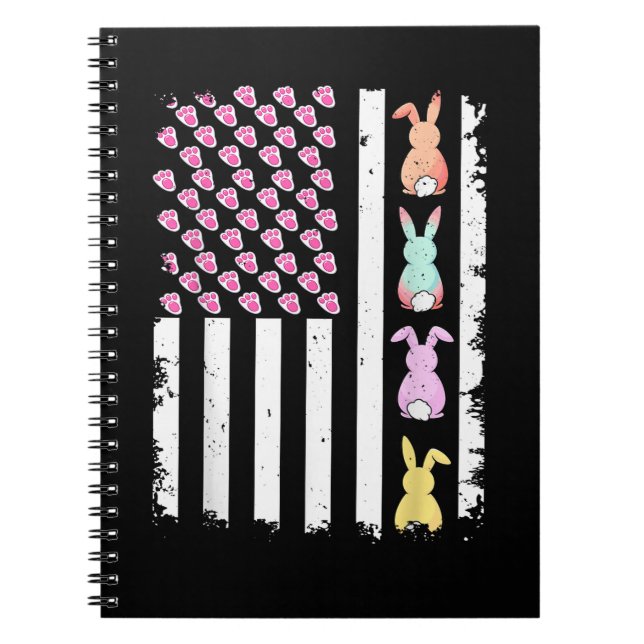 Cuaderno Bandera estadounidense con conejo para el día de P (Frente)