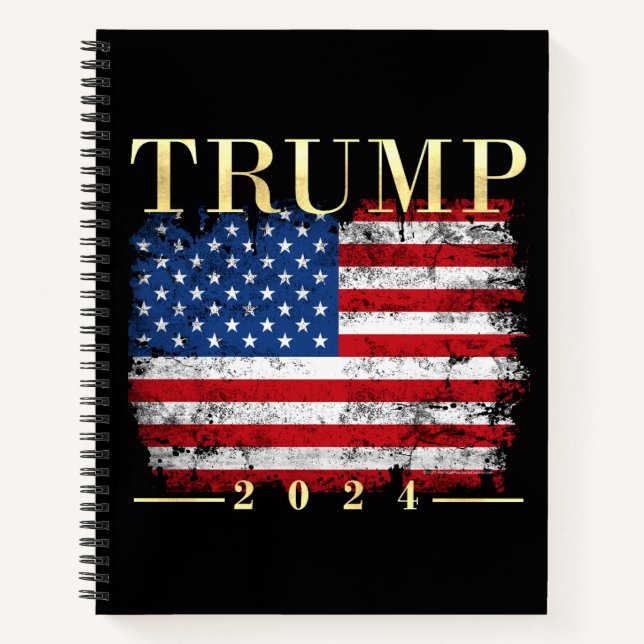 Cuaderno Bandera estadounidense elegante de oro de Trump 20 (Anverso)