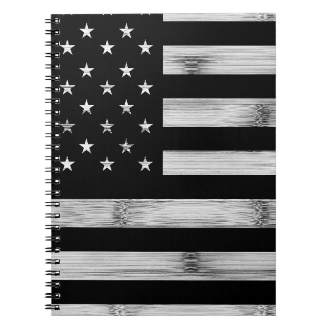 Cuaderno Bandera estadounidense Rustic Wood Black White Pat (Frente)