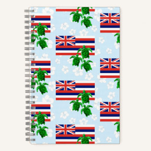 Cuaderno Bandera hawaiana y tortugas verdes florales