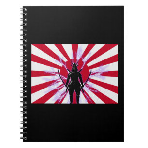 Cuaderno Bandera japonesa y creciente guerrero de Samurai