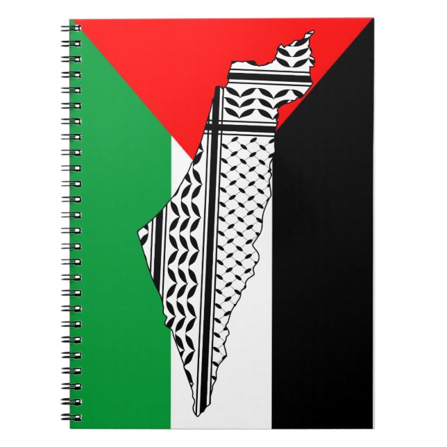 Cuaderno Bandera palestina y mapa con el patrón de Keffiyeh (Frente)