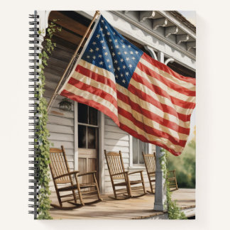 Cuaderno Bandera vintage del porche delantero, bandera amer