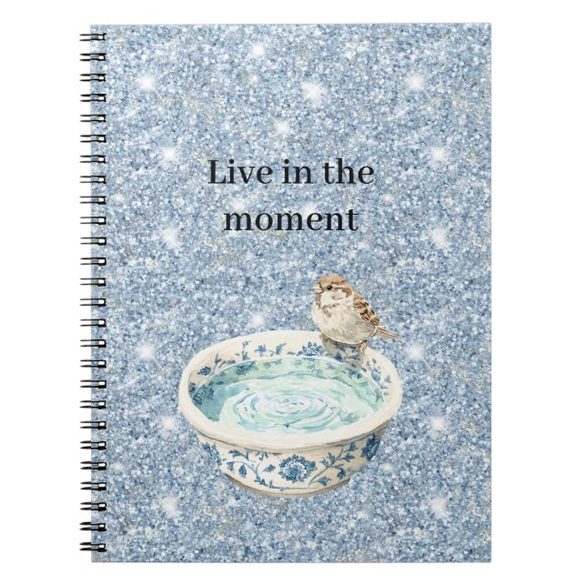 Cuaderno Baño de Pájaros de Brillo Azul Cielo Claro (Frente)