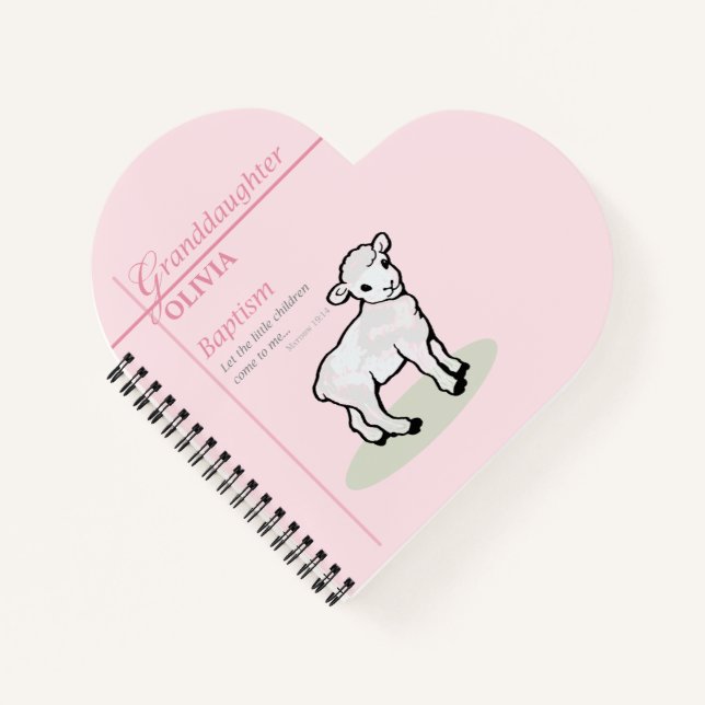 Cuaderno Baptismo de nieta Cordero rosa personalizado (Anverso)
