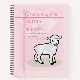 Cuaderno Baptismo de nieta Cordero rosa personalizado