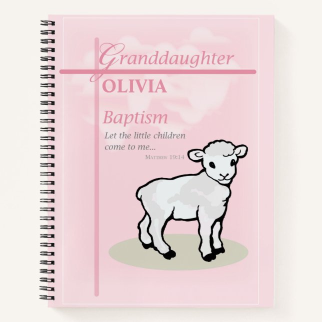 Cuaderno Baptismo de nieta Cordero rosa personalizado (Anverso)