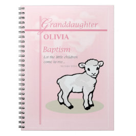 Cuaderno Baptismo de nieta Cordero rosa personalizado