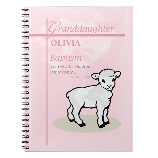 Cuaderno Baptismo de nieta Cordero rosa personalizado (Frente)