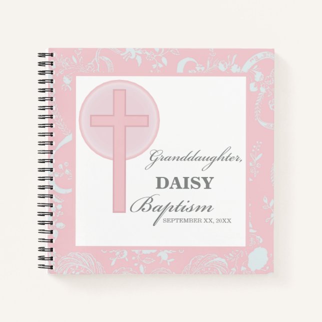 Cuaderno Baptismo Nieta Rosa Lace Personalizada (Anverso)