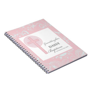 Cuaderno Baptismo Nieta Rosa Lace Personalizada