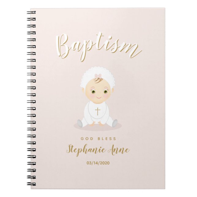 Cuaderno Baptismo Niña Bebé con Bonnet (Frente)