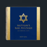 Cuaderno Bar Mitzvah Guest Signature Book Blue and Gold<br><div class="desc">Elegante y moderno bar clásico azul y dorado asequible e informal personalizado portátil de libro de invitados mitzvah con nombre a medida,  fecha y estrella de David. El oro es un auténtico efecto de textura de imitación de oro,  NO Relieve metalizado de oro real.</div>