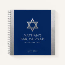 Bar Mitzvah Guest Signature Book Silver y Blue