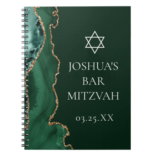 Cuaderno Bar Mitzvah, Personalizado de la Dark Green Gold A (Frente)