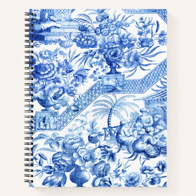 Cuaderno Barato elegante de Chinoiserie azul y blanco (Anverso)