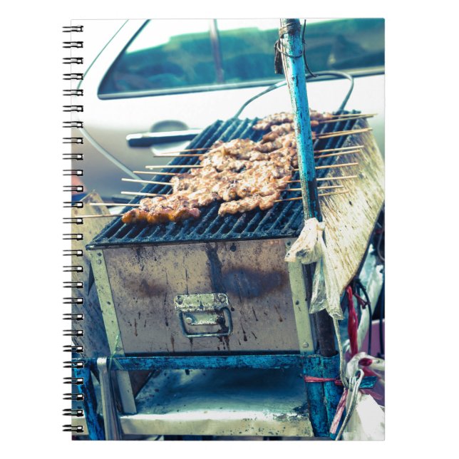 Cuaderno Barbacoa de comida callejera de Bangkok con broche (Frente)