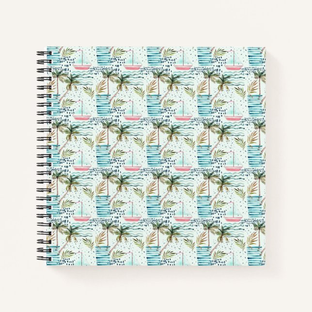 Cuaderno Barco acuático con patrón de árbol de palma (Anverso)