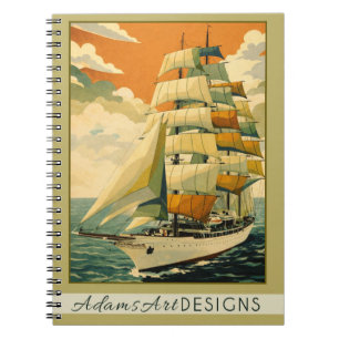 Cuaderno Barco Alto Antiguo Navegación Náutica Retro