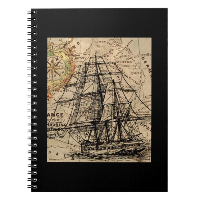 Cuaderno Barco Antiguo y Mapa (Frente)
