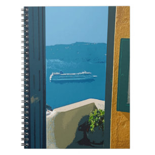 Cuaderno barco de crucero en Santorini, Grecia