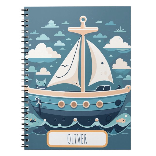 Cuaderno Barco de vela azul lindo (Frente)