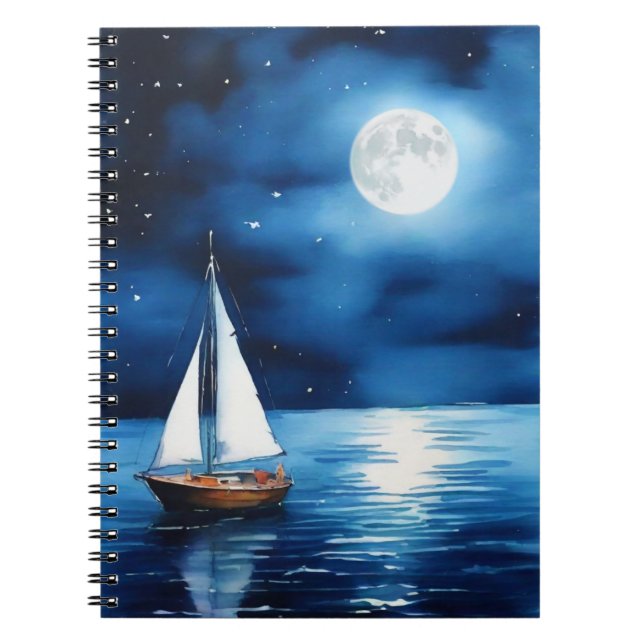 Cuaderno Barco de vela bajo una luna llena (Frente)