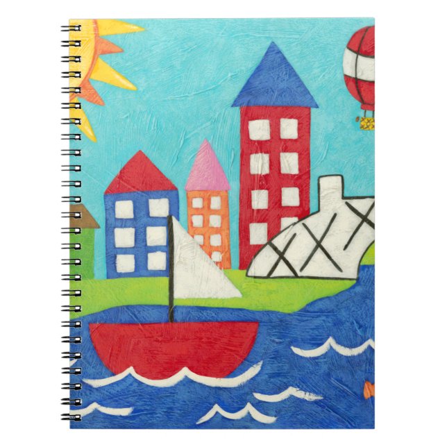 Cuaderno Barco de vela y globo aerostático con Cityscape (Frente)