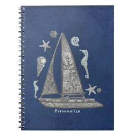 Cuaderno Barco plateado náutico y cosas de playa Elegante C