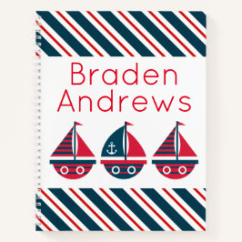 Cuaderno Barcos de vela a rayas portátil de espiral persona