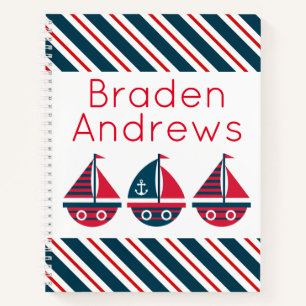 Cuaderno Barcos de vela a rayas portátil de espiral persona