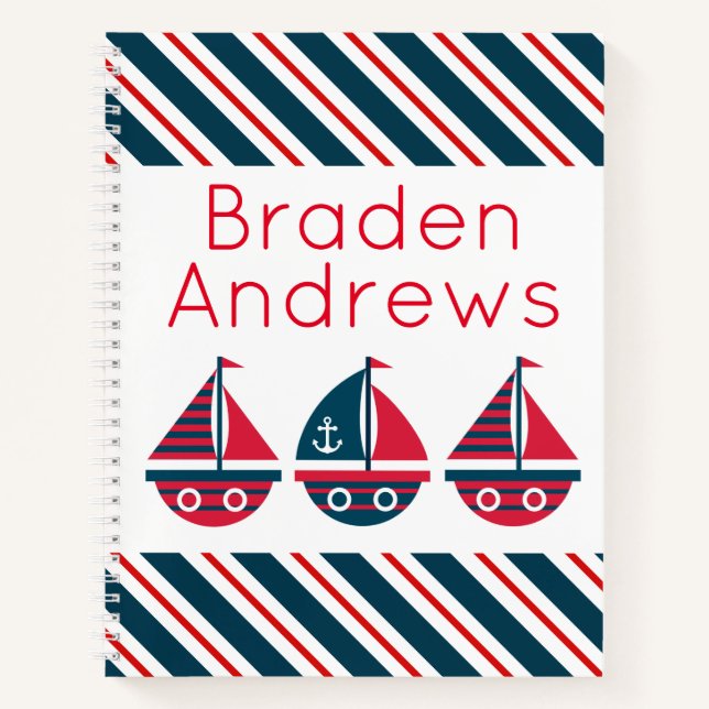 Cuaderno Barcos de vela a rayas portátil de espiral persona (Anverso)