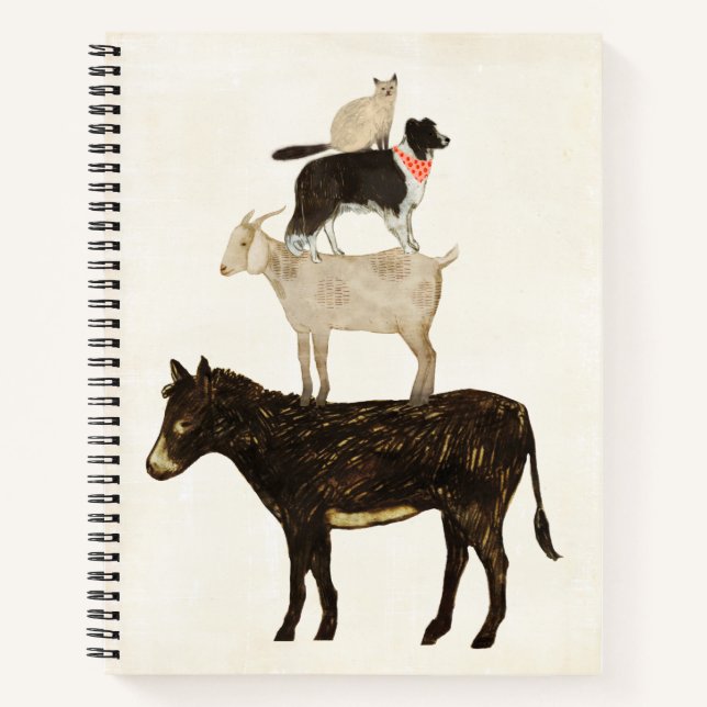 Cuaderno Barnyard Buds: burro, cabra, perro, gato (Anverso)