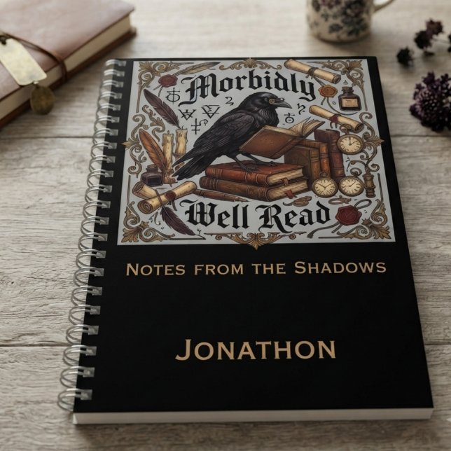 Cuaderno Barroco de Cuervo de Ónix Malhumorado (Moody onyx raven journal notebook for dark academia book lovers during library study sessions.)