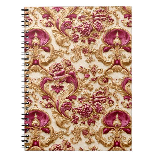 Cuaderno Barroco Floral de Lujo Dorado y Burdeos (Frente)