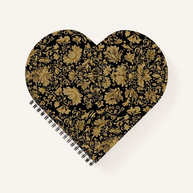 Cuaderno Barroco Floral Dorado sobre Negro (Anverso)