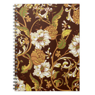 Cuaderno Barroco floral vintage: magnolias, patrón rosa.