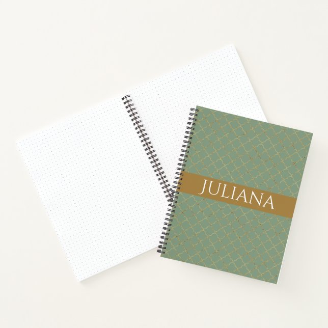 Cuaderno Basil verde oro moderno personalizado Quatrefoil   (Interior)