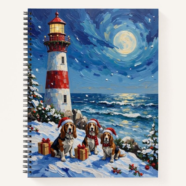 Cuaderno Basset Hound Christmas Lighthouse Holiday (Anverso)