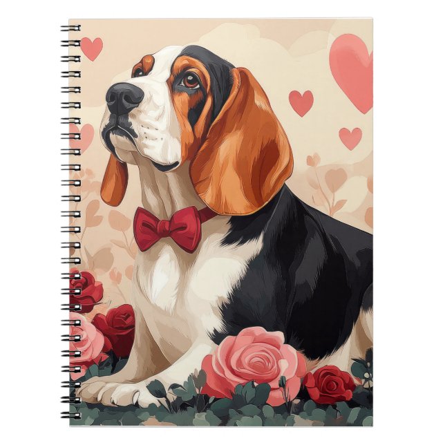 Cuaderno Basset Hound con Rosas - Día de San Valentín  (Frente)