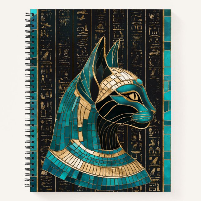 Cuaderno Bastet de diosa gata egipcia -arte mosaico (Anverso)