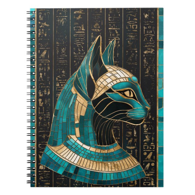 Cuaderno Bastet de diosa gata egipcia -arte mosaico (Frente)