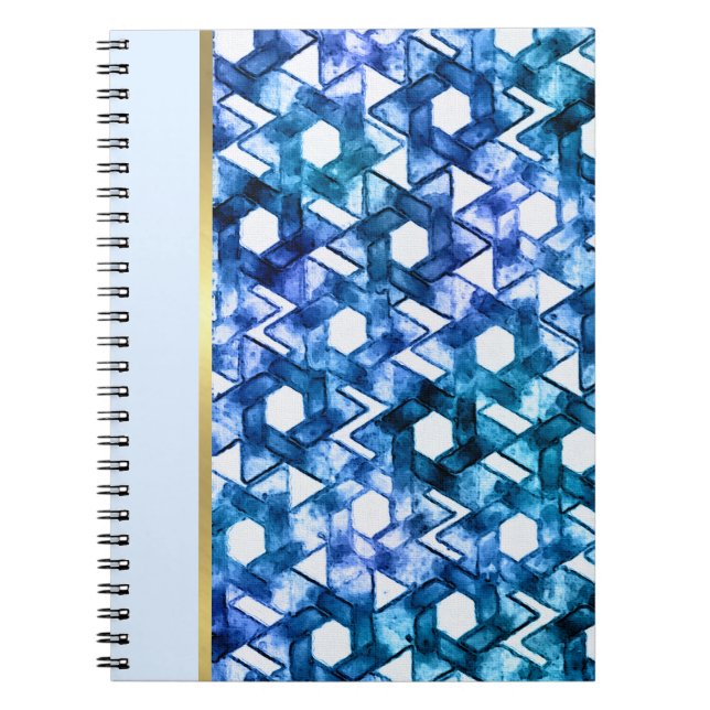 Cuaderno Bat Mitzvah Blue Medley Watercolor Star Damask (Frente)